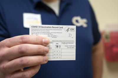 A Covid-19 vaccination card.